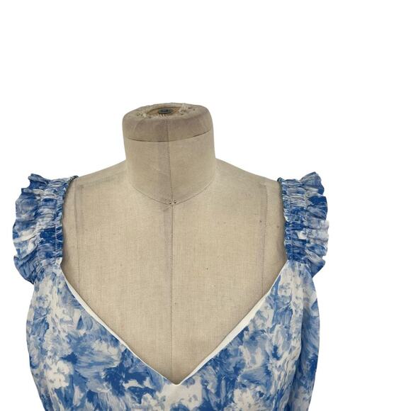 Intermix Jude Floral Print Midi Dress White Blue Cotton Silk Size 14 - Picture 3 of 16